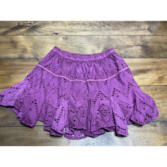 Free People Serenity Mini Skirt Size S Purple Eyelet Broderie Anglaise Ruffle - Picture 1 of 9